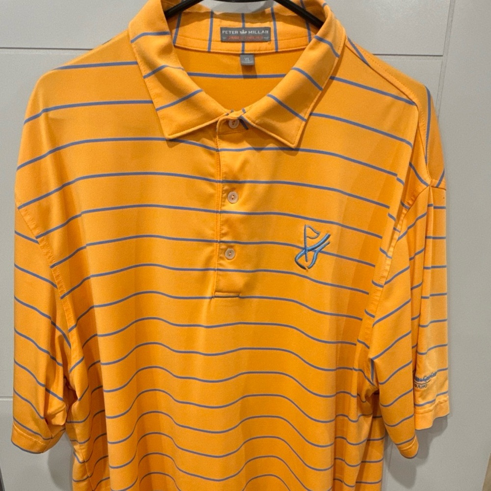 Peter Millar Golf Shirt Mens XL Summer Comfort Polo Orange Blue Stripe
